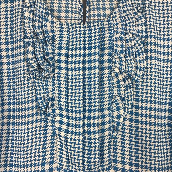 J CREW Houndstooth Plaid Ruffle Front Bib Shirt Top Teal  Blue White sz 2 - Picture 3 of 9